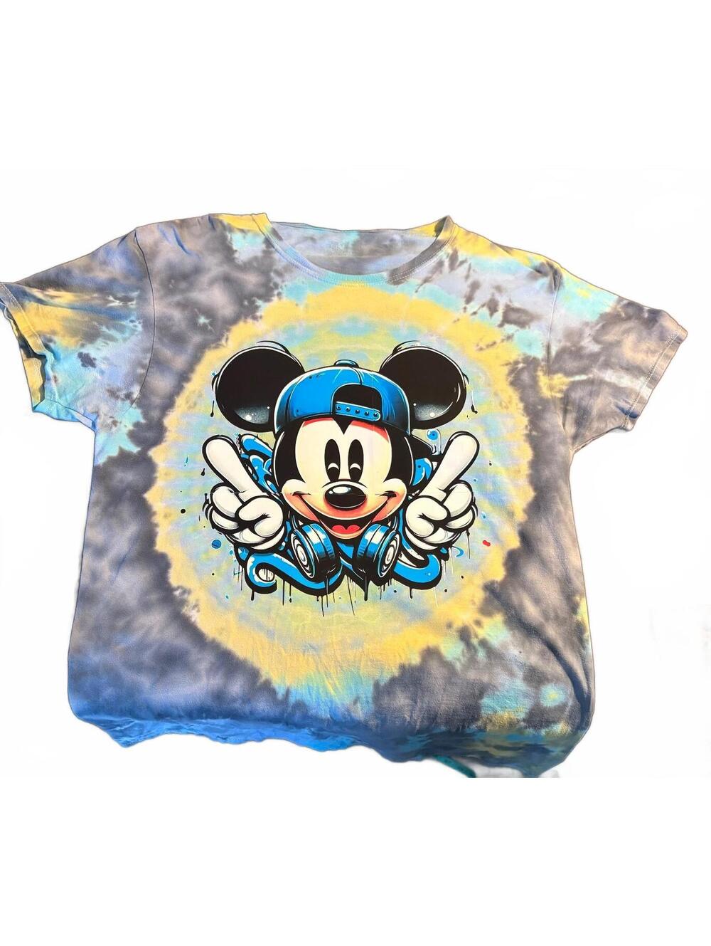 Handmade Upcycled Disney Mickey Mouse Tie-Dye Graphic T